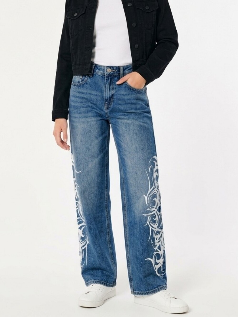 Love SoHo Graphic Swirl Tribal Wide Leg Mid-Rise Denim Jeans Size 0